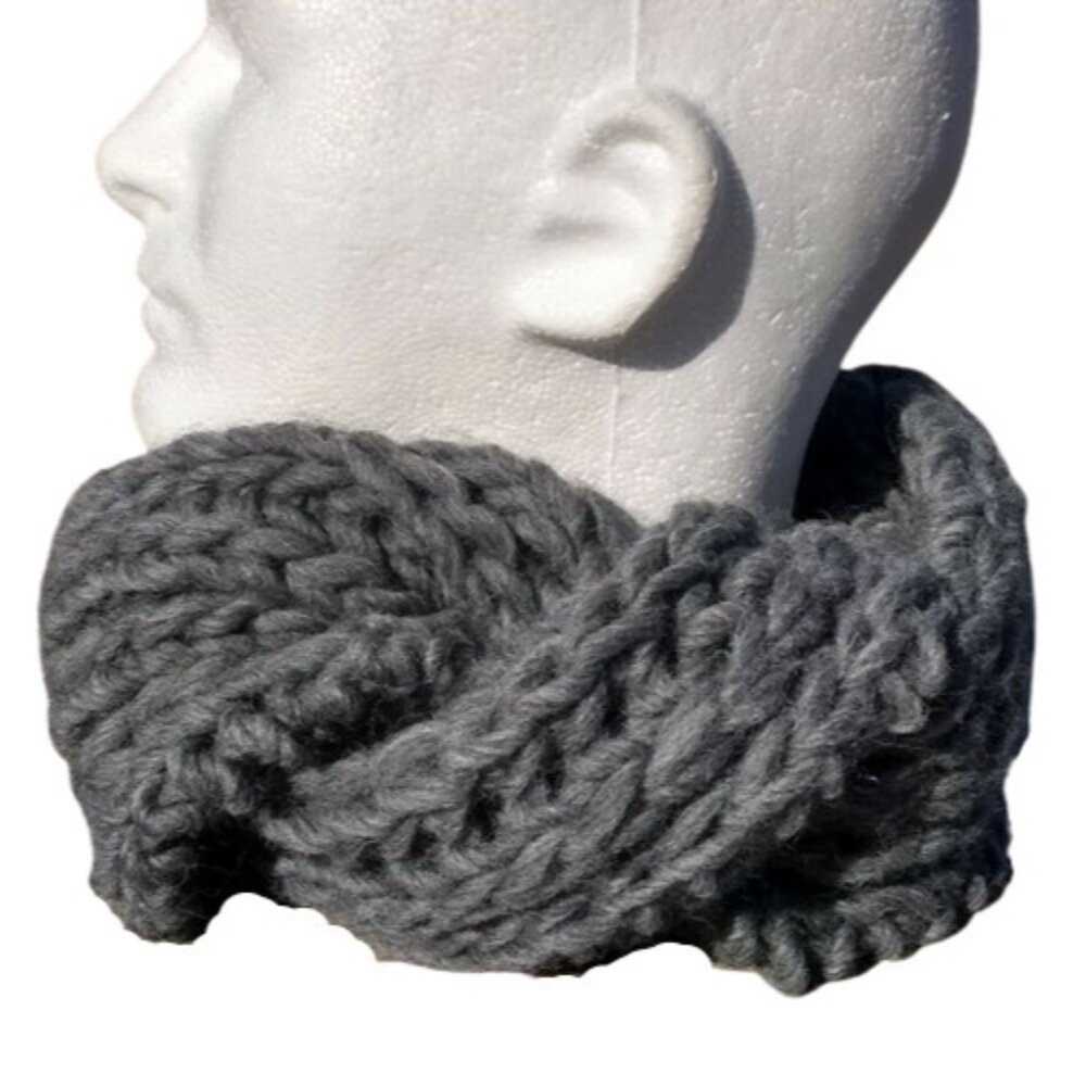 Men's Wool Scarf Handmade Neck Warmer Chunky Soft Knit English Rib Gray Women's
